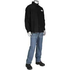Jacket: Flame-Resistant & Welding, Size Medium, Sateen Cotton Black, Unisex, Snaps Closure, 23.5″ Chest, 2 Pocket