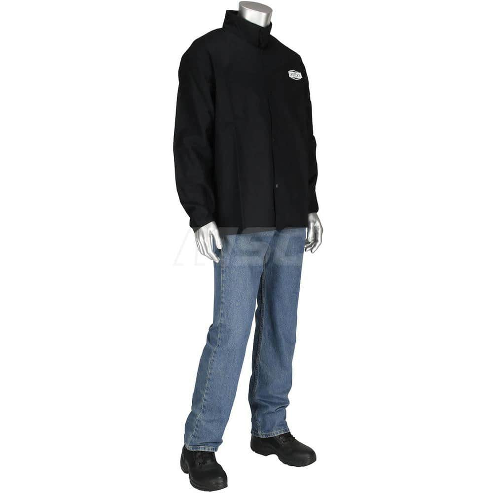 Jacket: Flame-Resistant & Welding, Size X-Large, Sateen Cotton Black, Unisex, Snaps Closure, 26.75″ Chest, 2 Pocket