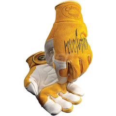 Welding Gloves: Size Large, Uncoated, Grain Cowhide Leather & Split Cowhide Leather, Multi-Task Welding Gold & Tan, Uncoated Coverage, Smooth Grip