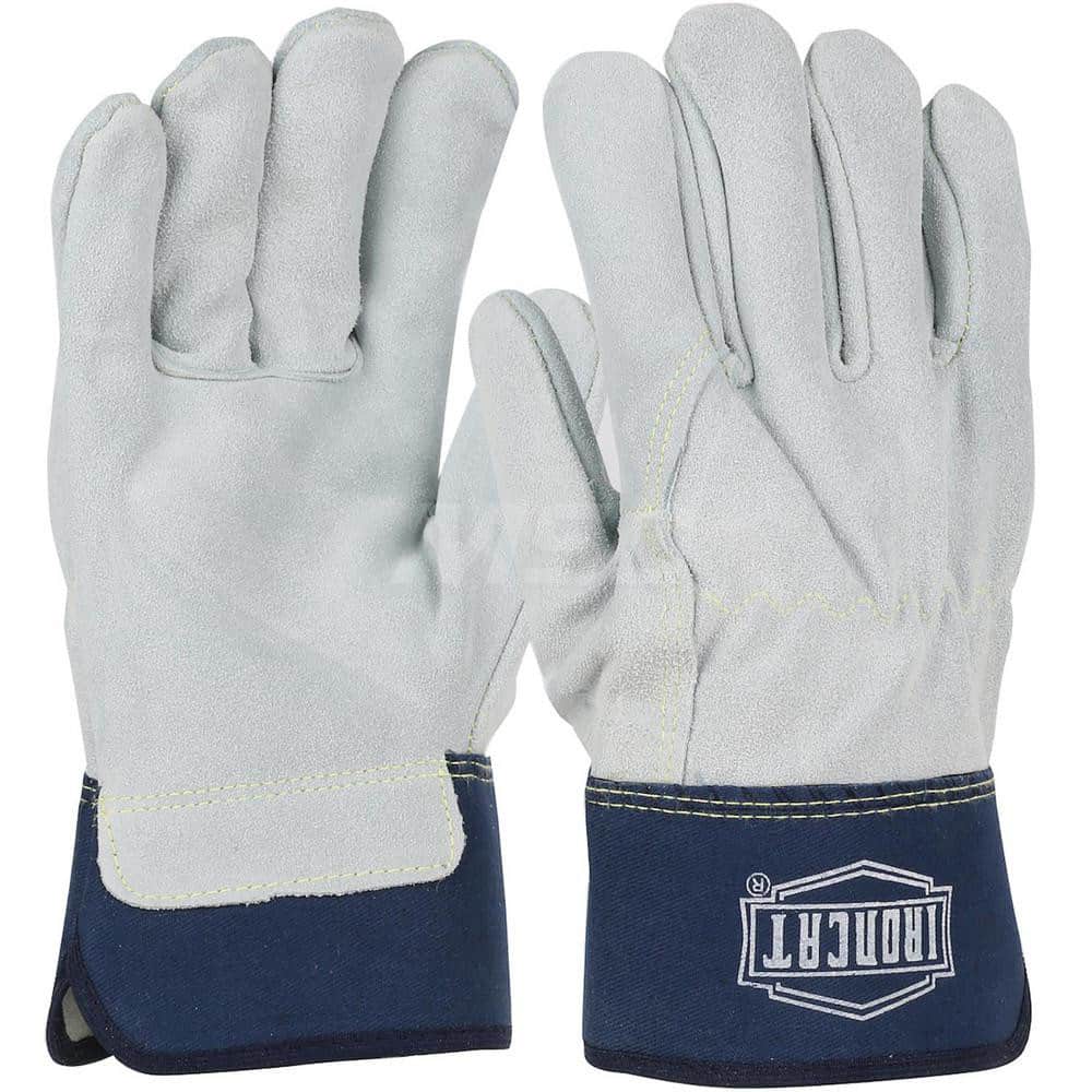 Welding Gloves: Size X-Large, Uncoated, Split Cowhide Leather, Construction Application Blue, 10-7/8″ OAL, Uncoated Coverage, Suede Grip