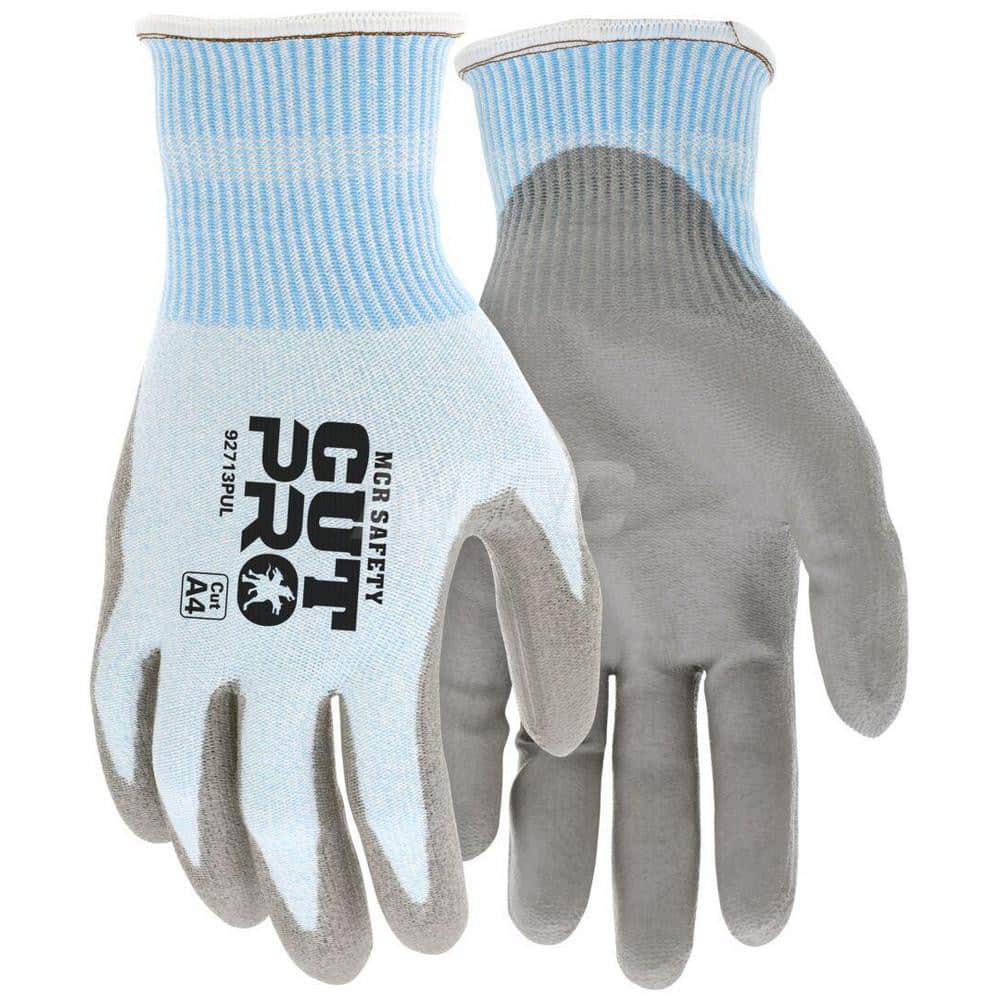 Cut, Puncture & Abrasive-Resistant Gloves: Size XS, ANSI Cut A4, ANSI Puncture 3, Polyurethane, HPPE Light Blue, Palm & Fingers Coated, HPPE Back, Palm Coat Grip, ANSI Abrasion 4
