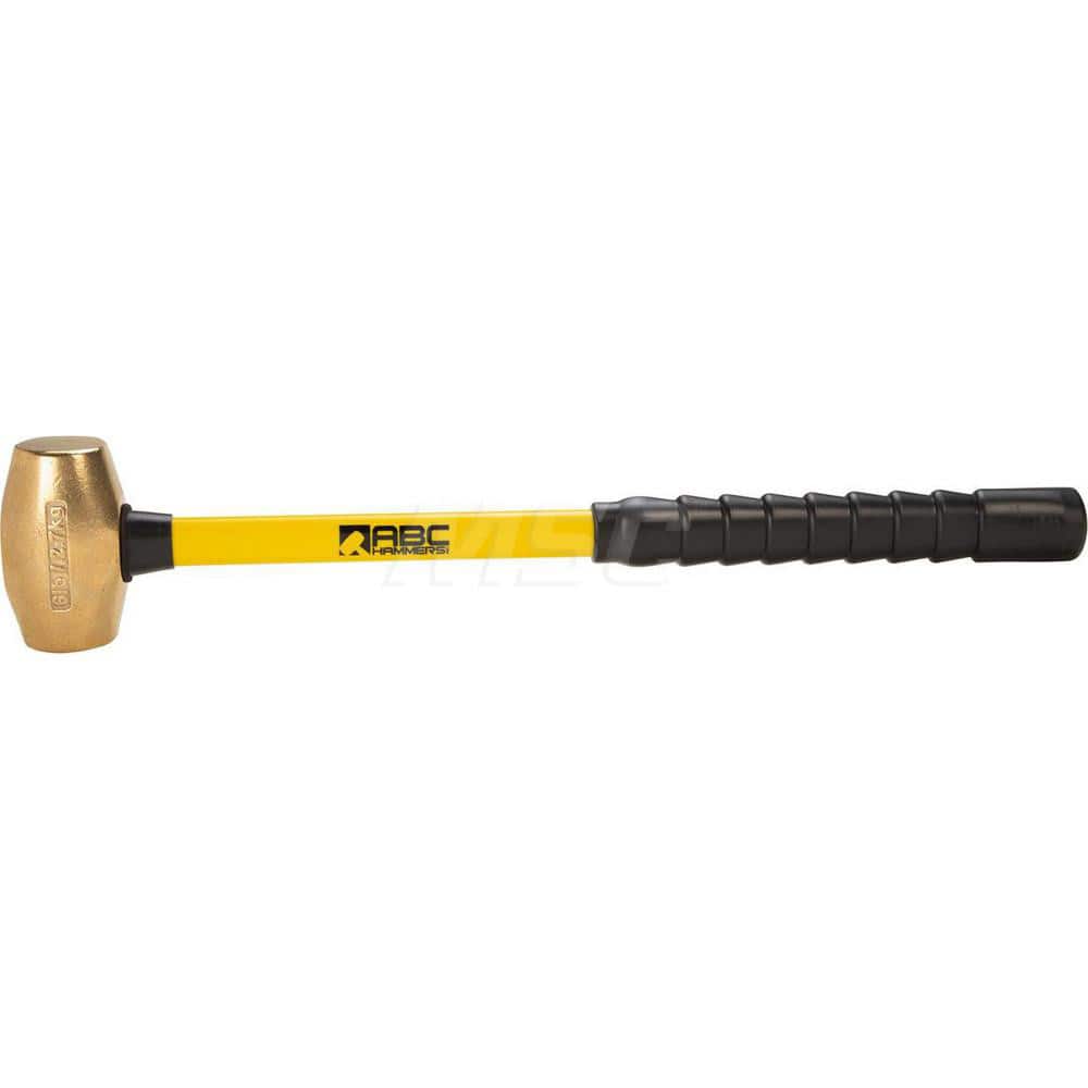 6 lb Brass Sledge Hammer, Non-Sparking, Non-Marring, 2 ™ Face Diam, 4-1/2 ™ Head Length, 25 ™ OAL, 21-1/2 ™ Fiberglass Handle, Double Faced