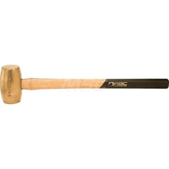 8 lb Brass Sledge Hammer, Non-Sparking, Non-Marring, 2-3/8 ™ Face Diam, 5 ™ Head Length, 24 ™ OAL, 21 ™ Wood Handle, Double Faced