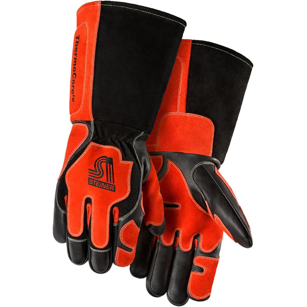 Welding Gloves:  Size Medium,  Uncoated,  MIG Welding & Stick Welding Application Black & Red,