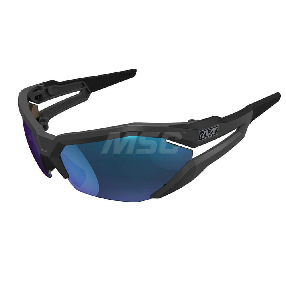 Safety Glass: Anti-Fog & Scratch-Resistant, Polycarbonate, Blue Mirror Lenses, Full-Framed Black Frame, Wraparound, Adjustable