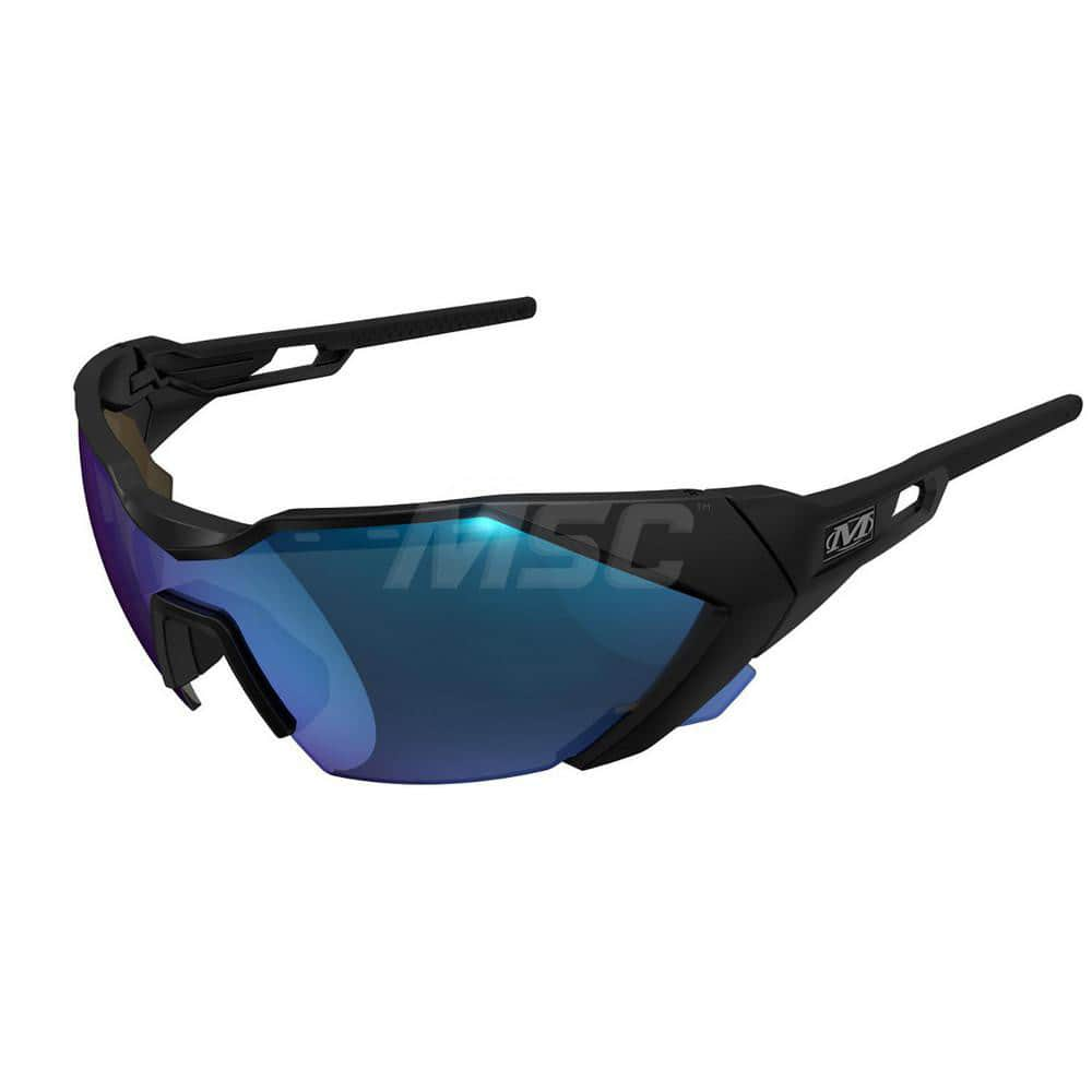 Safety Glass: Anti-Fog & Scratch-Resistant, Polycarbonate, Blue Mirror Lenses, Full-Framed Black Frame, Wraparound, Adjustable