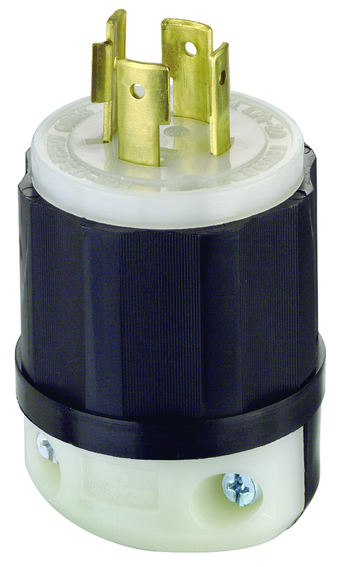 20 Amp; 125/250 Volt; NEMA L14-20P; 3P; 4W; Locking Plug; Industrial Grade; Grounding - Black-White - Exact Industrial Supply