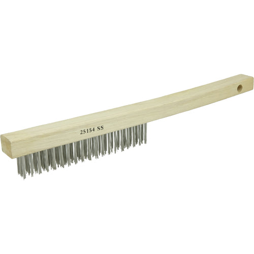 Vortec Pro Hand Wire Scratch Brush, .012 Stainless Steel Fill, Curved Handle, 3 × 19 Rows - Exact Industrial Supply