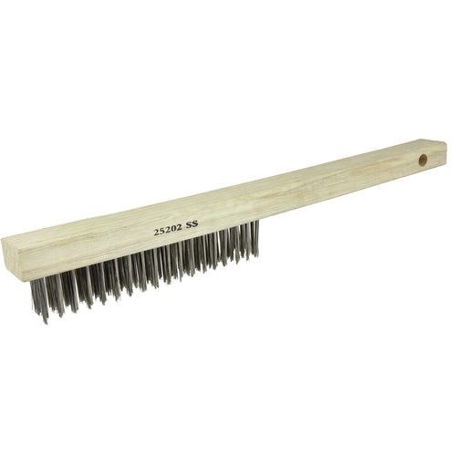 Vortec Pro Hand Wire Scratch Brush, .012 Stainless Steel Fill, Curved Handle, 4 × 19 Rows - Exact Industrial Supply