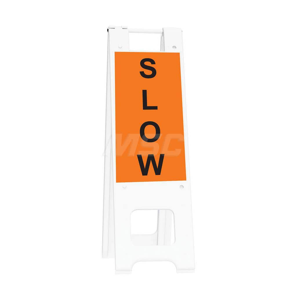 Barrier Parts & Accessories; Type: Sign Stand; Color: White; Height (Decimal Inch): 45.000000; Base Material: Polyethylene; Length (Inch): 3; Width (Inch): 13; Finish/Coating: White; For Use With: Indoor & Outdoor; Material: Plastic; Legend: Slow Work Zon