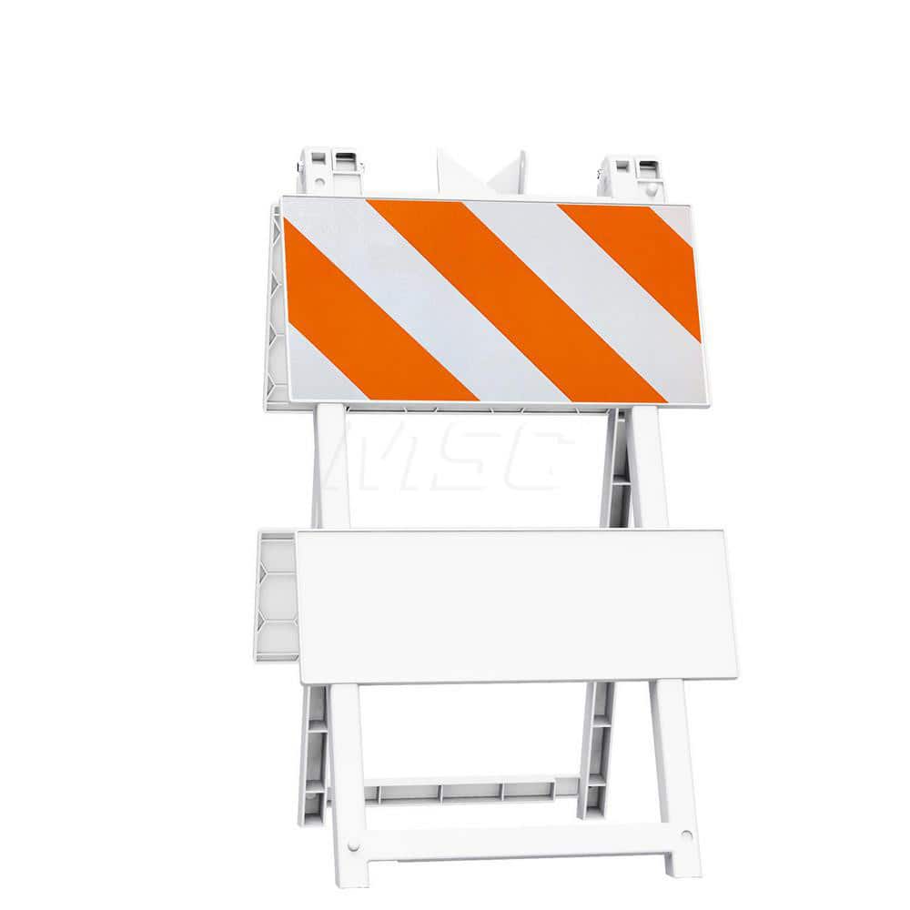 Traffic Barricades; Type: Type I; Barricade Height (Inch): 42.6; Material: Plastic; Barricade Width (Inch): 24; Reflective: Yes; Compliance: MASH Compliant; MUTCD; Color: White; Weight (Lb.): 13.2000; Top Panel Height (Inch): 12; Top Panel Width (Inch): 2