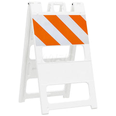 Traffic Barricades; Type: Type I; Barricade Height (Inch): 45; Material: Plastic; Barricade Width (Inch): 25; Reflective: Yes; Compliance: MASH Compliant; MUTCD; Color: White; Weight (Lb.): 16.0000; Top Panel Height (Inch): 12; Top Panel Width (Inch): 24