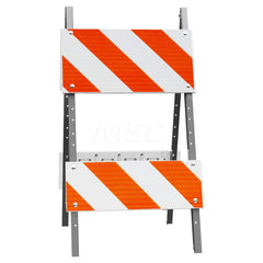 Traffic Barricades; Type: Type II; Barricade Height (Inch): 45; Material: Plastic Board; Galvanized Steel Leg; Barricade Width (Inch): 24; Reflective: Yes; Compliance: MASH Compliant; MUTCD; Color: White; Weight (Lb.): 2.2000; Top Panel Height (Inch): 12;