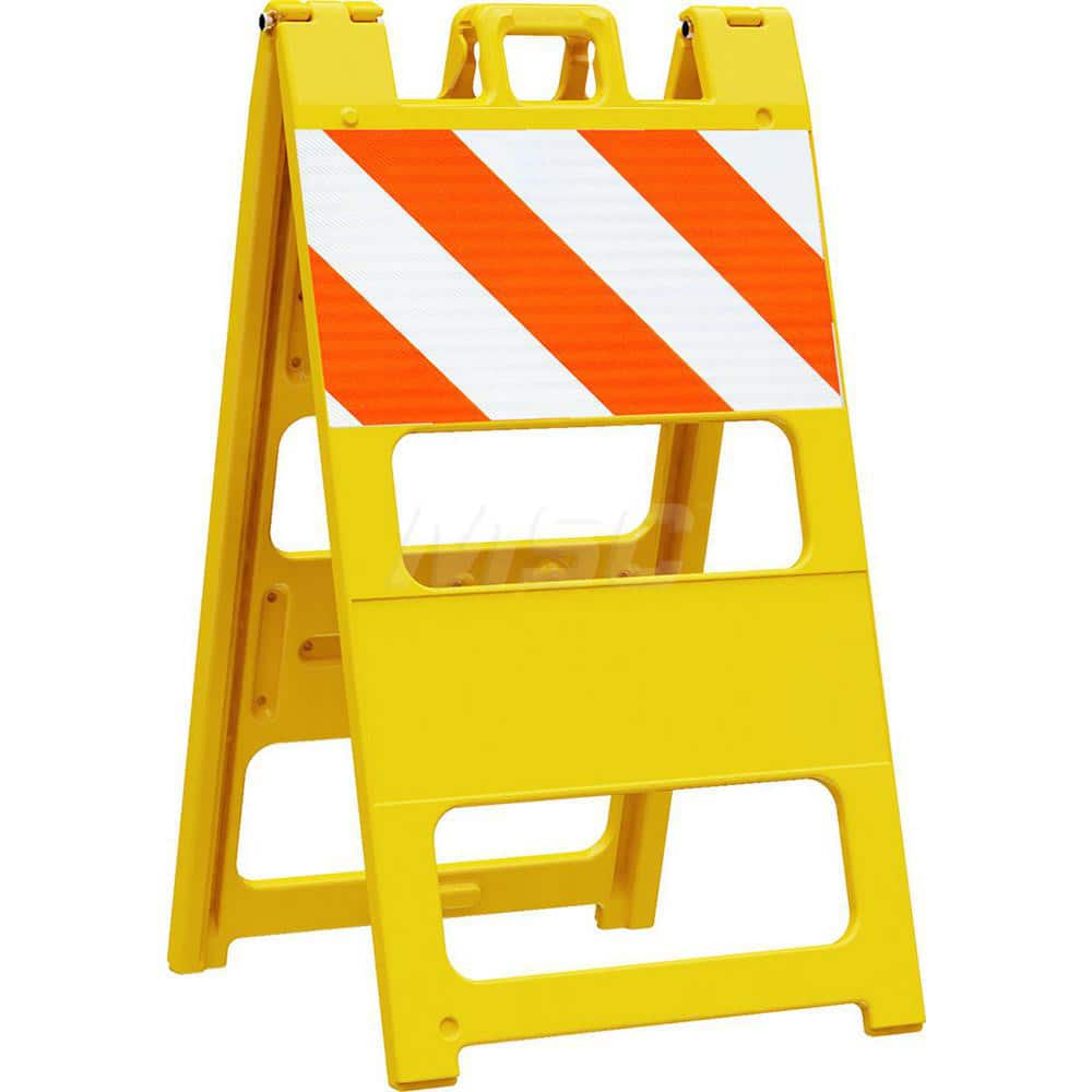 Traffic Barricades; Type: Type I; Barricade Height (Inch): 45; Material: Plastic; Barricade Width (Inch): 25; Reflective: Yes; Compliance: MASH Compliant; MUTCD; Color: White; Weight (Lb.): 16.0000; Top Panel Height (Inch): 12; Top Panel Width (Inch): 24
