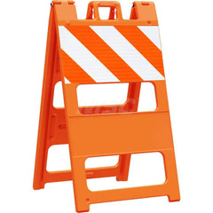 Traffic Barricades; Type: Type I; Barricade Height (Inch): 45; Material: Plastic; Barricade Width (Inch): 25; Reflective: Yes; Compliance: MASH Compliant; MUTCD; Color: Orange; Weight (Lb.): 16.0000; Top Panel Height (Inch): 12; Top Panel Width (Inch): 24