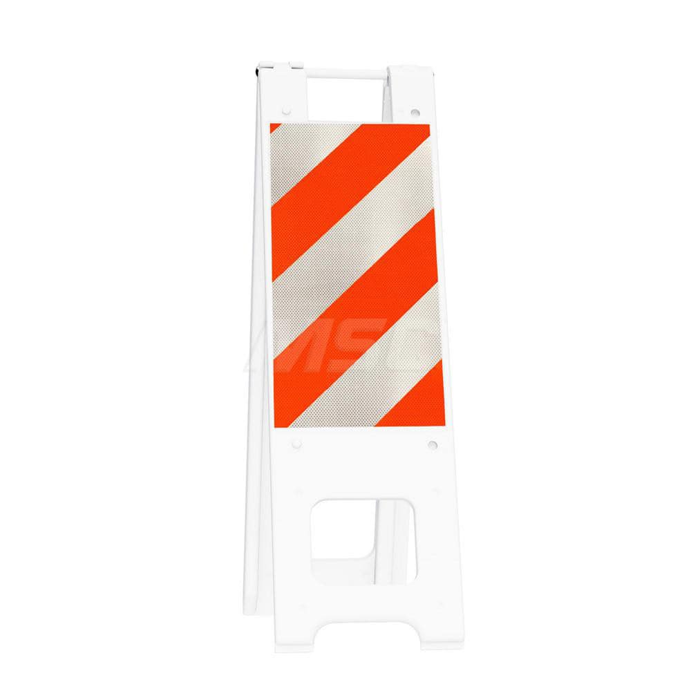 Barrier Parts & Accessories; Type: Sign Stand; Color: White; Height (Decimal Inch): 45.000000; Base Material: Polyethylene; Length (Inch): 3; Width (Inch): 13; Finish/Coating: White; For Use With: Indoor & Outdoor; Material: Plastic; Tape Color: Orange/Wh