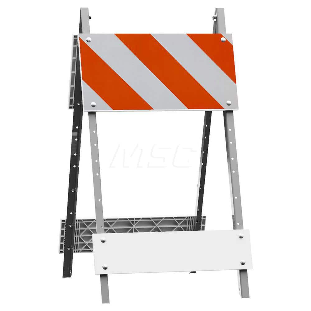 Traffic Barricades; Type: Type I; Barricade Height (Inch): 45; Material: Plastic Board; Galvanized Steel Leg; Barricade Width (Inch): 24; Reflective: Yes; Compliance: MASH Compliant; MUTCD; Color: White; Weight (Lb.): 2.2000; Top Panel Height (Inch): 12;