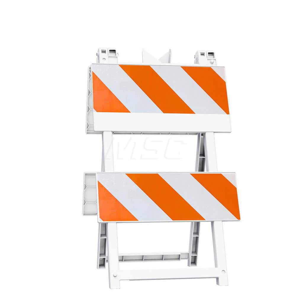 Traffic Barricades; Type: Type II; Barricade Height (Inch): 42.6; Material: Plastic; Barricade Width (Inch): 24; Reflective: Yes; Compliance: MASH Compliant; MUTCD; Color: White; Weight (Lb.): 13.2000; Top Panel Height (Inch): 8; Top Panel Width (Inch): 2