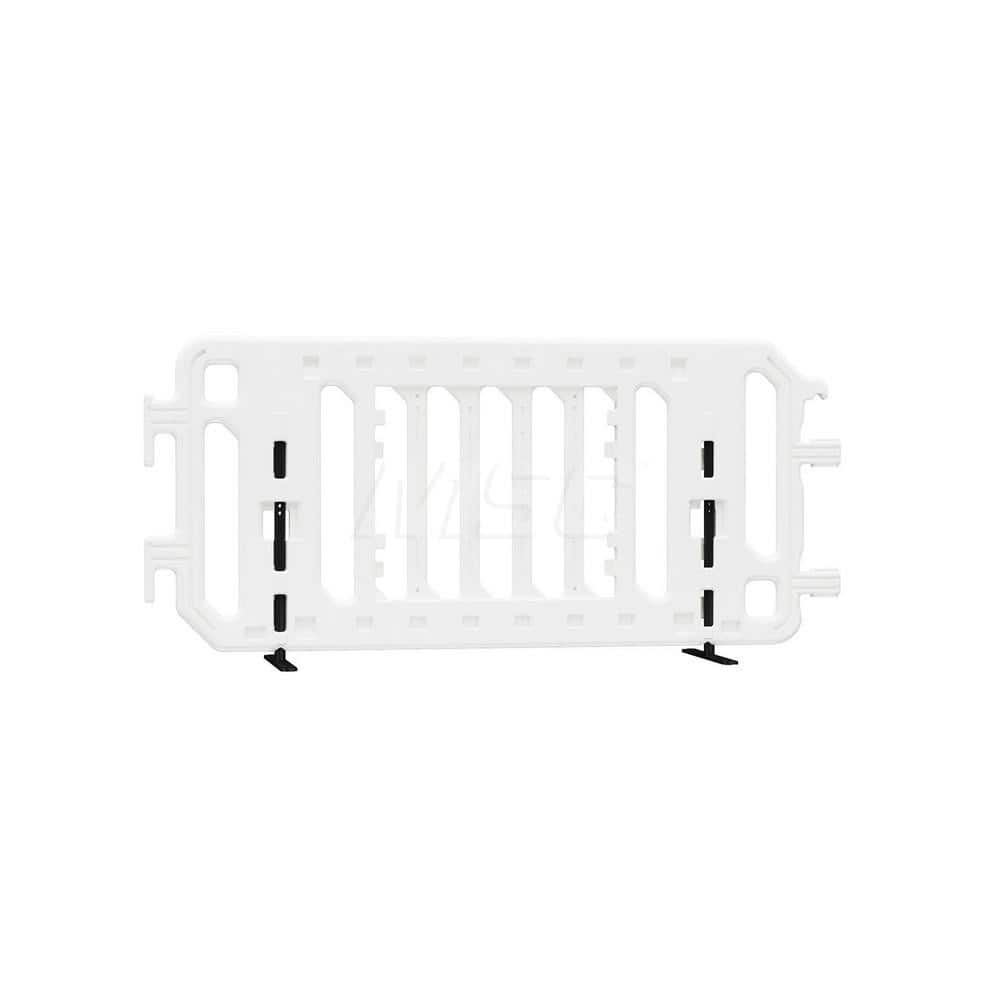 Folding Gates & Barricades; Type: Crowd Control Parade Barricade; Height (Inch): 42; Max Width (Inch): 21; Material: Plastic; Color: White; Additional Information: Comes with Powder Coated Steel Feet & Legs; Sign Size: 29.5 in W x 26 in H x 3/16 in THK; S