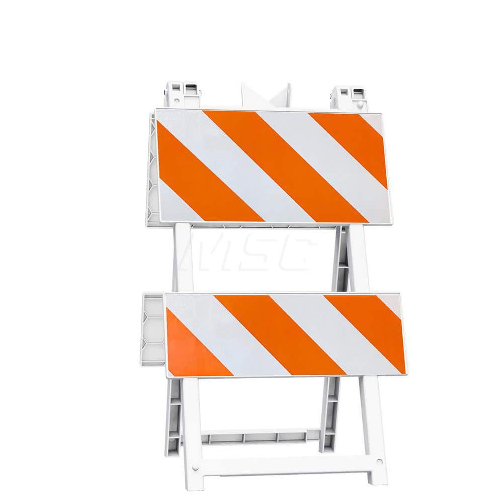 Traffic Barricades; Type: Type II; Barricade Height (Inch): 42.6; Material: Plastic; Barricade Width (Inch): 24; Reflective: Yes; Compliance: MASH Compliant; MUTCD; Color: White; Weight (Lb.): 13.2000; Top Panel Height (Inch): 12; Top Panel Width (Inch):