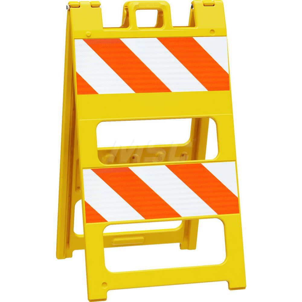 Traffic Barricades; Type: Type II; Barricade Height (Inch): 45; Material: Plastic; Barricade Width (Inch): 25; Reflective: Yes; Compliance: MASH Compliant; MUTCD; Color: Yellow; Weight (Lb.): 16.0000; Top Panel Height (Inch): 8; Top Panel Width (Inch): 24