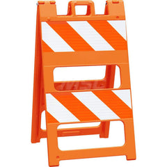 Traffic Barricades; Type: Type II; Barricade Height (Inch): 45; Material: Plastic; Barricade Width (Inch): 25; Reflective: Yes; Compliance: MASH Compliant; MUTCD; Color: Orange; Weight (Lb.): 16.0000; Top Panel Height (Inch): 8; Top Panel Width (Inch): 24