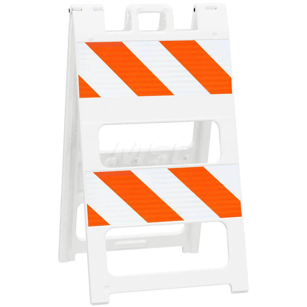 Traffic Barricades; Type: Type II; Barricade Height (Inch): 45; Material: Plastic; Barricade Width (Inch): 25; Reflective: Yes; Compliance: MASH Compliant; MUTCD; Color: White; Weight (Lb.): 16.0000; Top Panel Height (Inch): 8; Top Panel Width (Inch): 24;