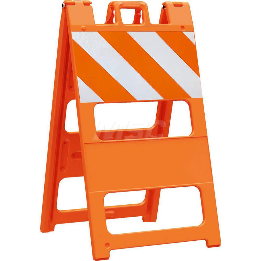Traffic Barricades; Type: Type I; Barricade Height (Inch): 45; Material: Plastic; Barricade Width (Inch): 25; Reflective: Yes; Compliance: MASH Compliant; MUTCD; Color: Orange; Weight (Lb.): 16.0000; Top Panel Height (Inch): 12; Top Panel Width (Inch): 24