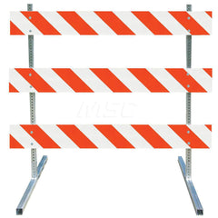 Traffic Barricades; Type: Type III; Barricade Height (Inch): 63; Material: Plastic Board; Galvanized High Carbon Steel Upright & Feet; Barricade Width (Inch): 72; Reflective: Yes; Compliance: NCHRP-350; MUTCD; Weight (Lb.): 19.0000; Top Panel Height (Inch