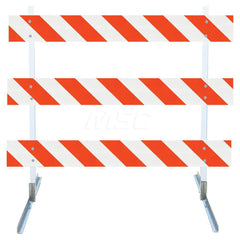 Traffic Barricades; Type: Type III; Barricade Height (Inch): 63; Material: Galvanized Steel Feet; Plastic Board; Polymer Plastic Upright; Barricade Width (Inch): 72; Reflective: Yes; Compliance: MASH Compliant; MUTCD; Weight (Lb.): 16.0000; Top Panel Heig