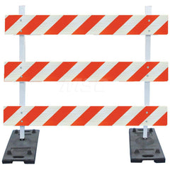 Traffic Barricades; Type: Type III; Barricade Height (Inch): 63; Material: Rubber Feet; Plastic Board; Polymer Plastic Upright; Barricade Width (Inch): 48; Reflective: Yes; Compliance: MASH Compliant; MUTCD; Weight (Lb.): 52.2500; Top Panel Height (Inch):