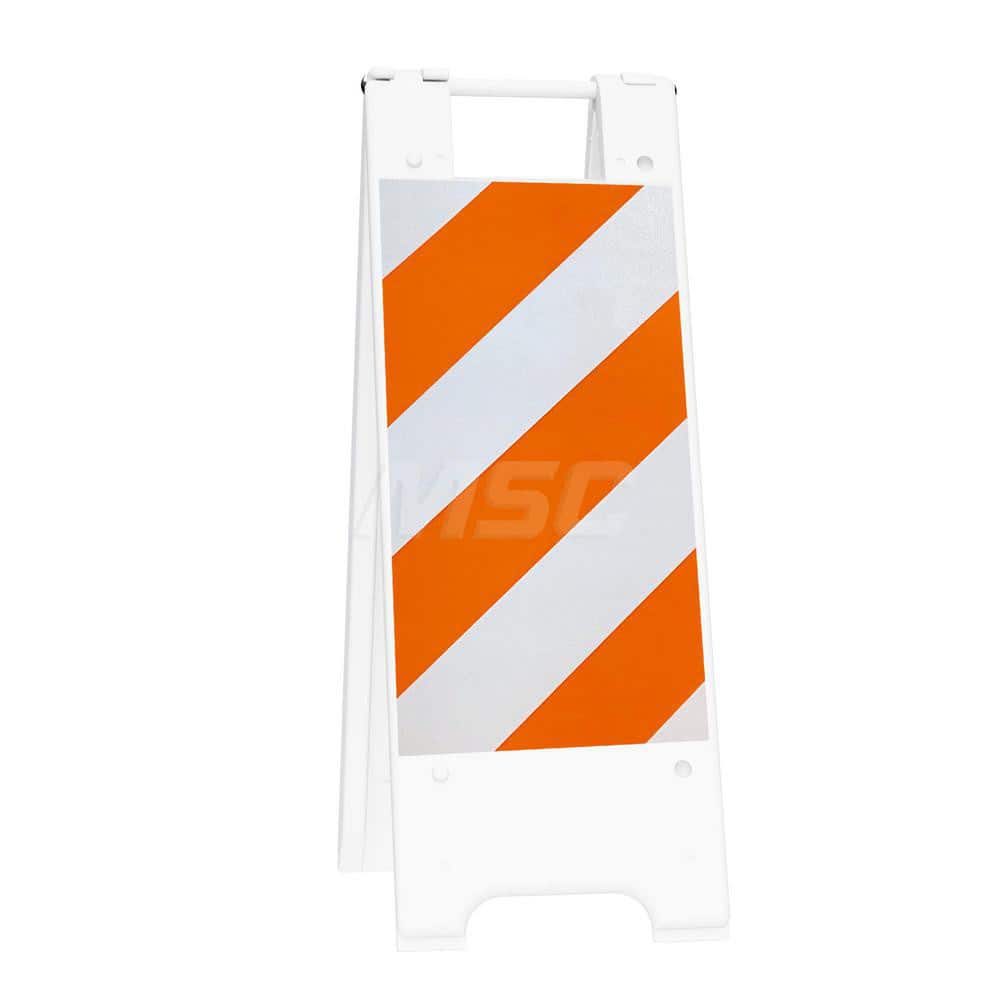Barrier Parts & Accessories; Type: Sign Stand; Color: White; Height (Decimal Inch): 36.000000; Base Material: Polyethylene; Length (Inch): 3; Width (Inch): 13; Finish/Coating: White; For Use With: Indoor & Outdoor; Material: Plastic; Tape Color: Orange/Wh