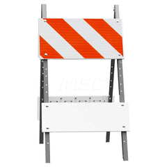 Traffic Barricades; Type: Type I; Barricade Height (Inch): 45; Material: Plastic Board; Galvanized Steel Leg; Barricade Width (Inch): 24; Reflective: Yes; Compliance: MASH Compliant; MUTCD; Color: White; Weight (Lb.): 2.2000; Top Panel Height (Inch): 12;