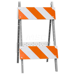 Traffic Barricades; Type: Type II; Barricade Height (Inch): 45; Material: Plastic Board; Galvanized Steel Leg; Barricade Width (Inch): 24; Reflective: Yes; Compliance: MASH Compliant; MUTCD; Color: White; Weight (Lb.): 2.2000; Top Panel Height (Inch): 8;