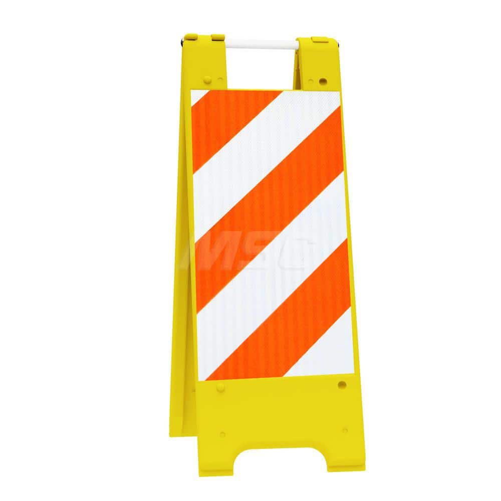 Barrier Parts & Accessories; Type: Sign Stand; Color: Yellow; Height (Decimal Inch): 36.000000; Base Material: Polyethylene; Length (Inch): 3; Width (Inch): 13; Finish/Coating: Yellow; For Use With: Indoor & Outdoor; Material: Plastic; Tape Color: Orange/