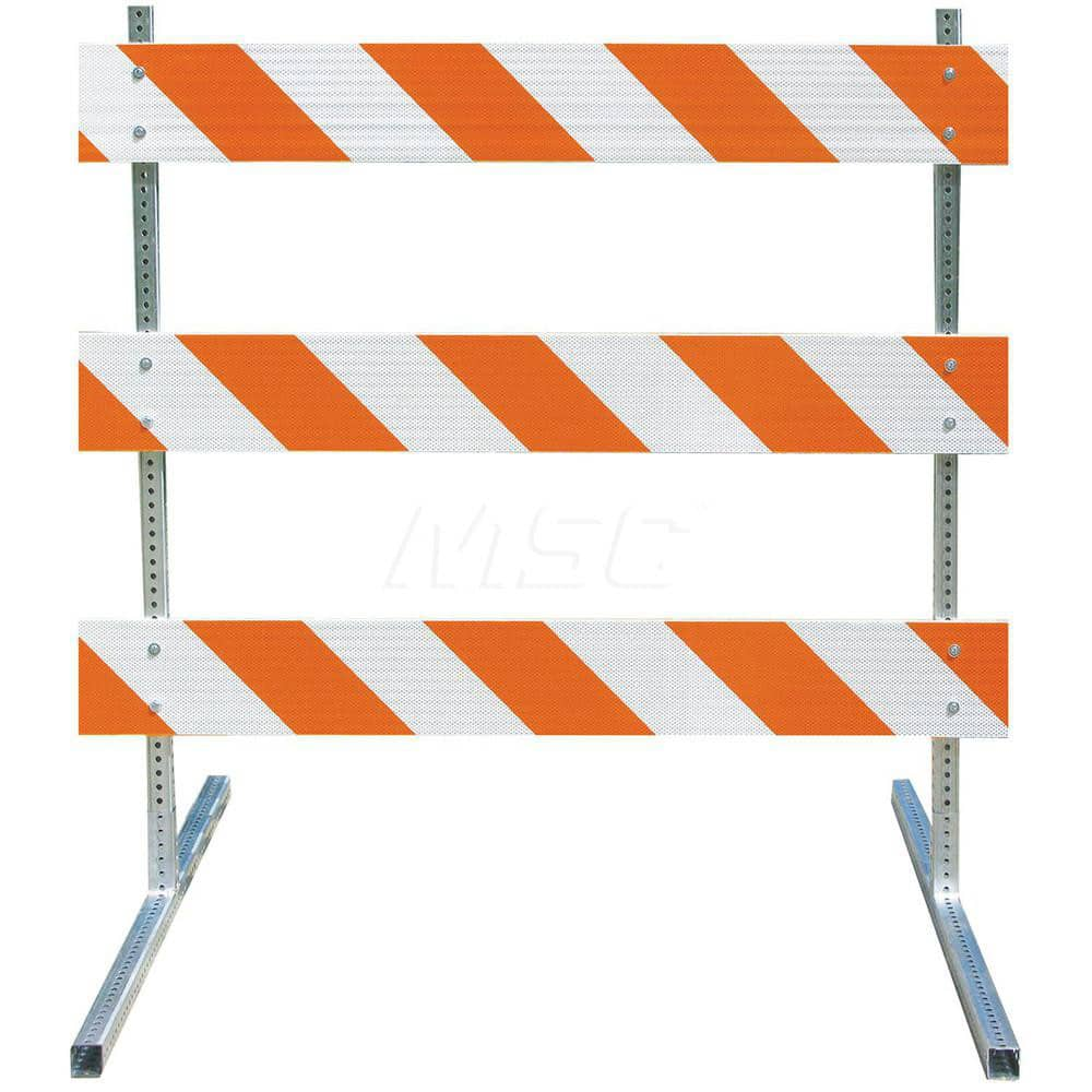 Traffic Barricades; Type: Type III; Barricade Height (Inch): 63; Material: Plastic Board; Galvanized High Carbon Steel Upright & Feet; Barricade Width (Inch): 96; Reflective: Yes; Compliance: NCHRP-350; MUTCD; Weight (Lb.): 19.0000; Top Panel Height (Inch