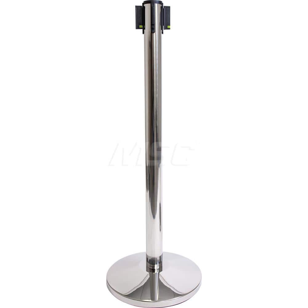 Free Standing Barrier Post: 40″ High, 2-1/2″ Dia, Steel Post Acrylonitrile Butadiene Styrene Plastic, Concrete & Stainless Steel Round & Standard Base, Polished Stainless Steel