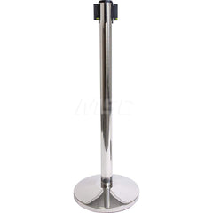 Free Standing Barrier Post: 40″ High, 2-1/2″ Dia, Steel Post Acrylonitrile Butadiene Styrene Plastic, Concrete & Stainless Steel Round & Standard Base, Polished Stainless Steel