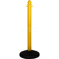 Free Standing Barrier Post: 40″ High, 2″ Dia, Plastic Post Acrylonitrile Butadiene Styrene Plastic Round Base, Black & Yellow