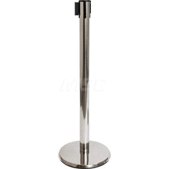Free Standing Barrier Post: 40″ High, 2-1/2″ Dia, Steel Post Cast Iron with NoScuff & Stainless Steel Round & Standard Base, Polished Stainless Steel