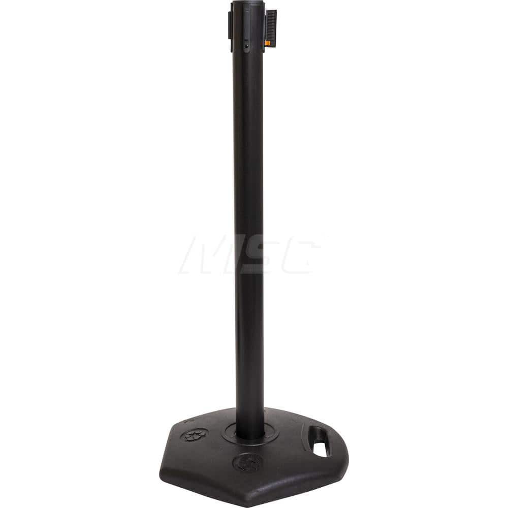 Free Standing Stanchion Post: 40″ High, 2-1/2″ Dia, Plastic & Polymer Post Recycled Rubber Round Base, Black