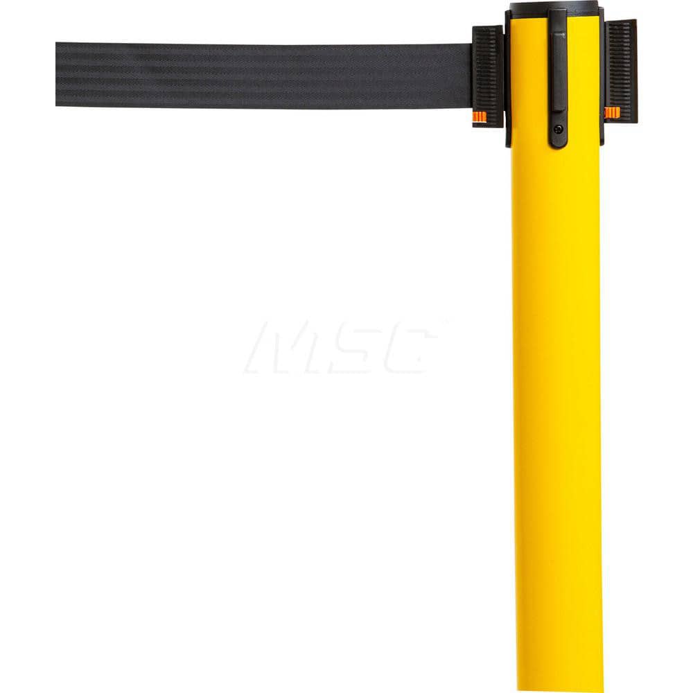 Free Standing Stanchion Post: 40″ High, 2-1/2″ Dia, Plastic & Polymer Post Recycled Rubber & Rubber Round Base, Yellow