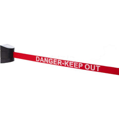 Wall Mounted Retractable Belt Barrier: Black Casing, 15' Red Belt: Danger Keep Out