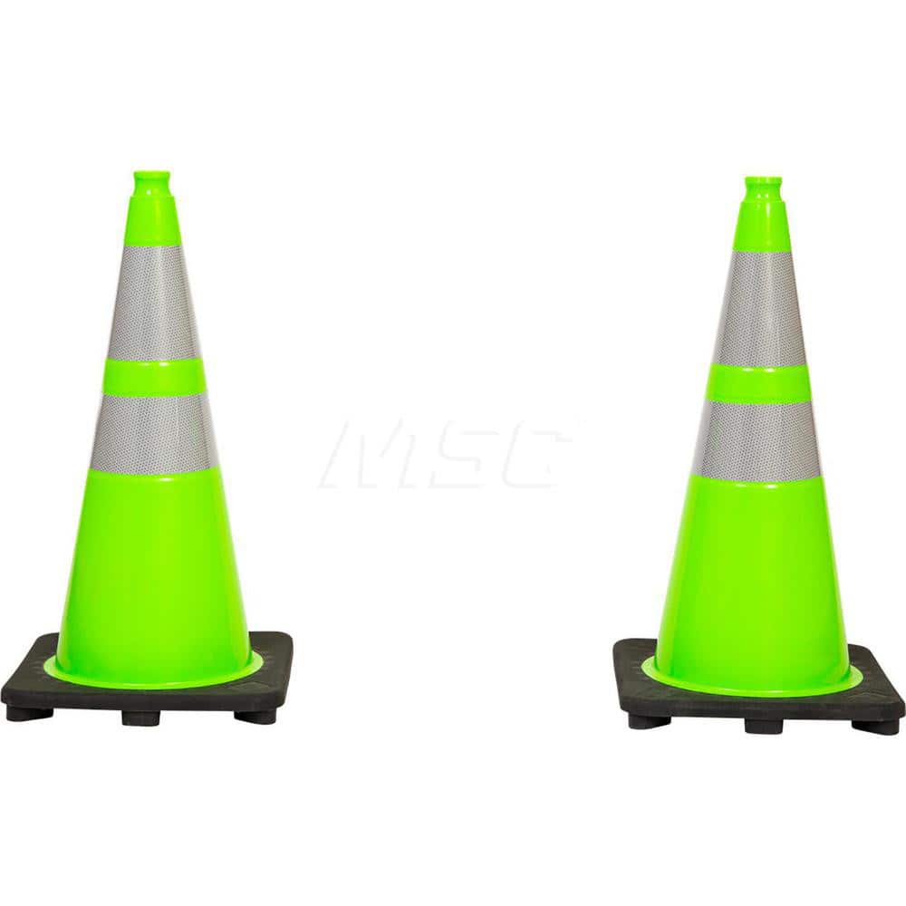 Traffic Cone: Night or High Speed Roadway, Reflective, 28' Long Cone Ht, Lime, PVC
