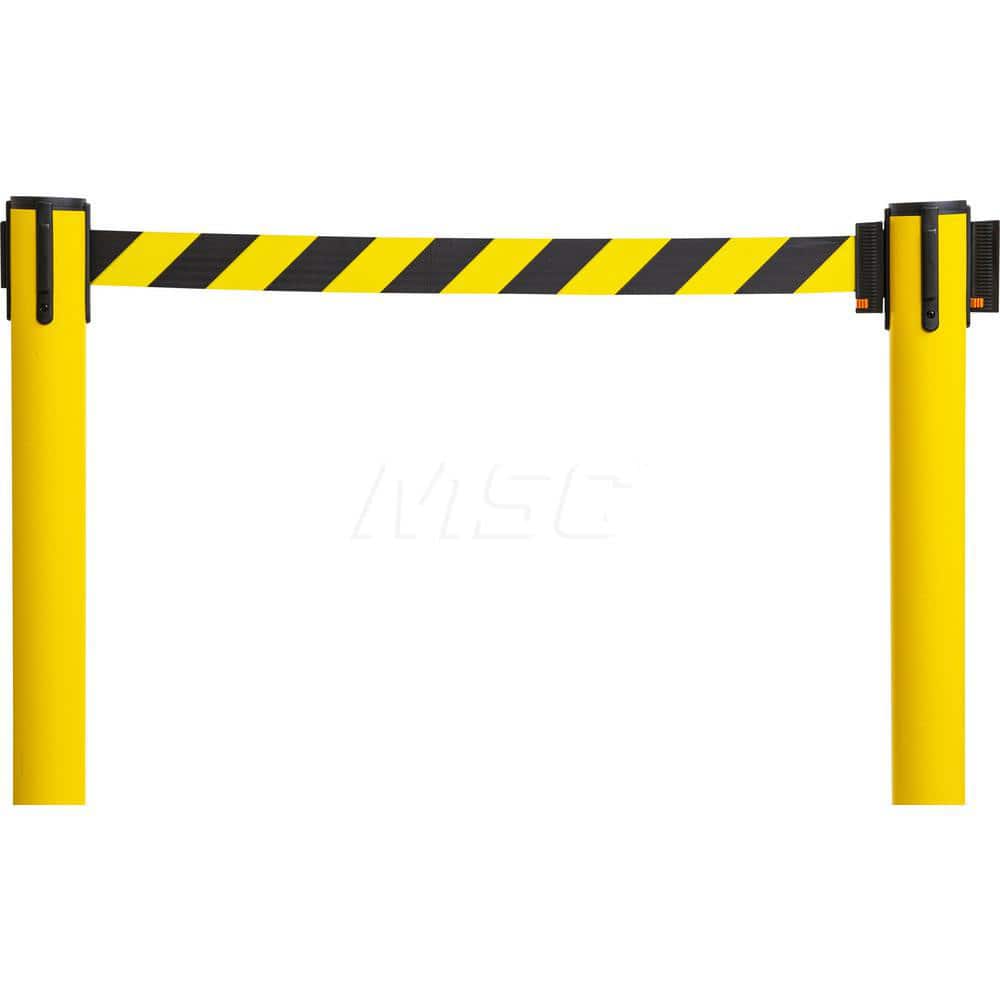 Free Standing Stanchion Post: 40″ High, 2-1/2″ Dia, Plastic Post Recycled Rubber & Rubber Round Base, Yellow