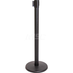 Free Standing Barrier Post: 40″ High, 2-1/2″ Dia, Steel Post Cast Iron with NoScuff Round & Standard Base, Black