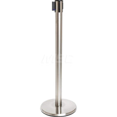 Free Standing Barrier Post: 40″ High, 2-1/2″ Dia, Steel Post Cast Iron with NoScuff & Stainless Steel Round & Standard Base, Satin Stainless Steel