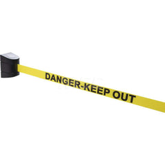 Wall Mounted Retractable Belt Barrier: Black Casing, 15' Black Belt: Danger Keep Out Belt