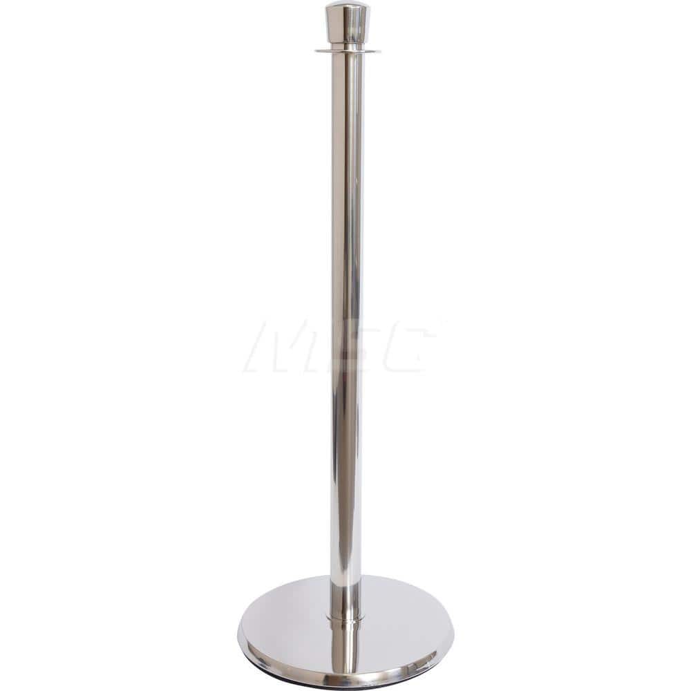 Free Standing Stanchion Post: 40″ High, 2-1/2″ Dia, Steel Post Acrylonitrile Butadiene Styrene Plastic, Concrete & Stainless Steel Round & Standard Base, Polished Stainless Steel