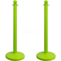Free Standing Barrier Post: 40″ High, 2″ Dia, Plastic Post ABS Plastic Round Base, Black & Lime Green